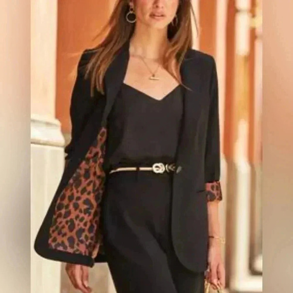 Ralph Lauren Women’s Black Single button Blazer Animal Print Lining Size 8 NWT - Picture 1 of 16